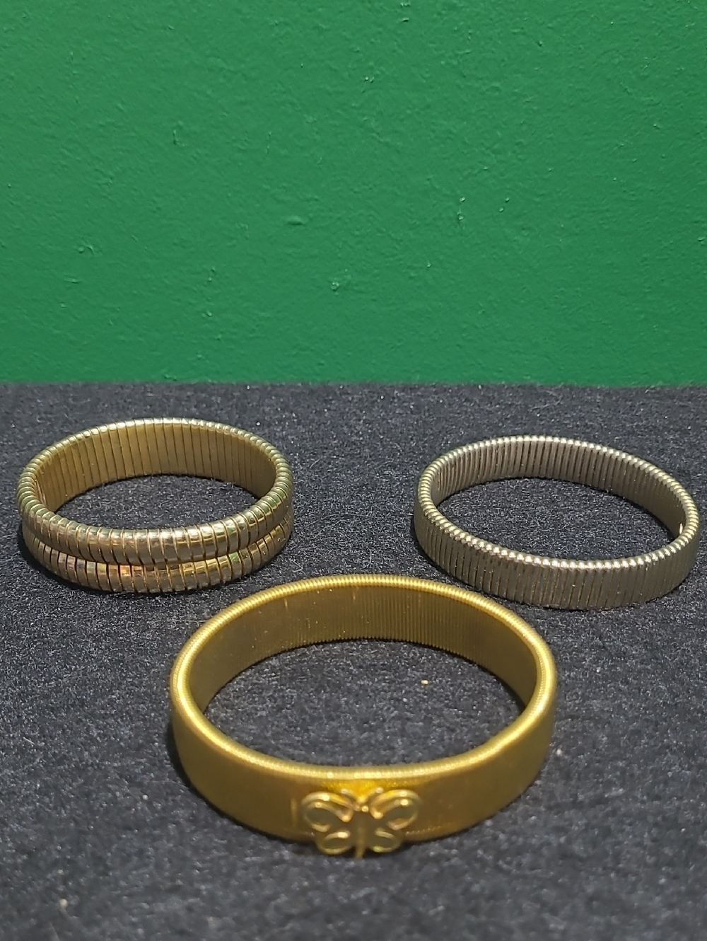 Gold Butterfly Stretch Bangle + Two Simple Gold Tone Strech Bangles